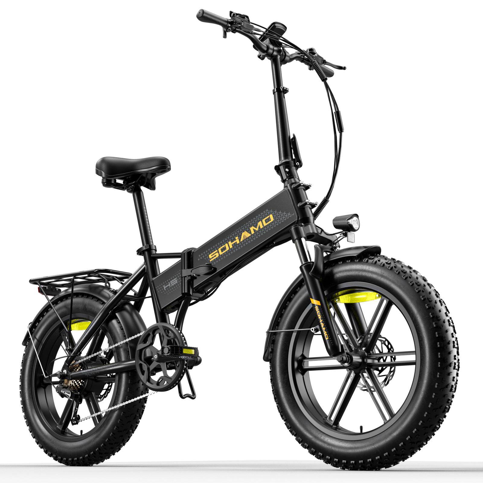 SOHAMO H5 Adult Folding Electric Bike 500W Motor 48V13AH Battery 20 Inch*4.0 Fat Tire All-Terrain Foldable E-Bike for Outdoor Off-Road Commuting