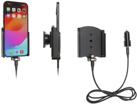 Brodit Aktiv holder med USB-kabel og cigaretadapter, Apple iPhone 15 Plus