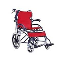 Wheelchair,Carbon Steel,and Foldable Frame, Attendant-Propelled Portable Transit Travel Chair, Weighs Only 12Kg,Blue (Red)