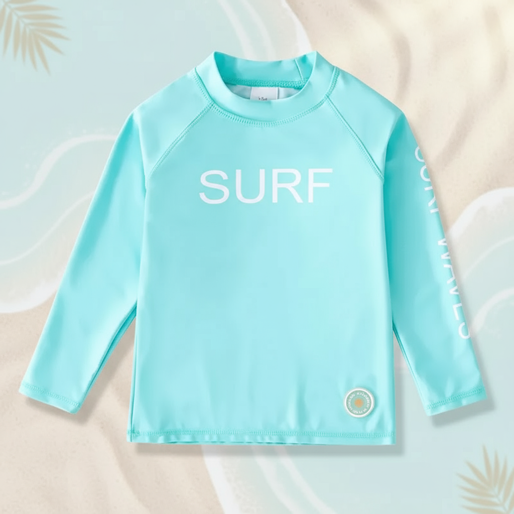 SunShield – Skyddande och smidig – barnsurfskjorta med långa ärmar och UPF 50+ Aquablå / 140 (8–9 år) | Pedagogiska Träleksaker