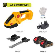 NEWBENY elektrisk häcksax 2 IN 1 sladdlös effektiv hushållsbeskärningssåg Uppladdningsbara elverktyg för Makita 18V batteri 2xBattery -EU Plug-Yellow