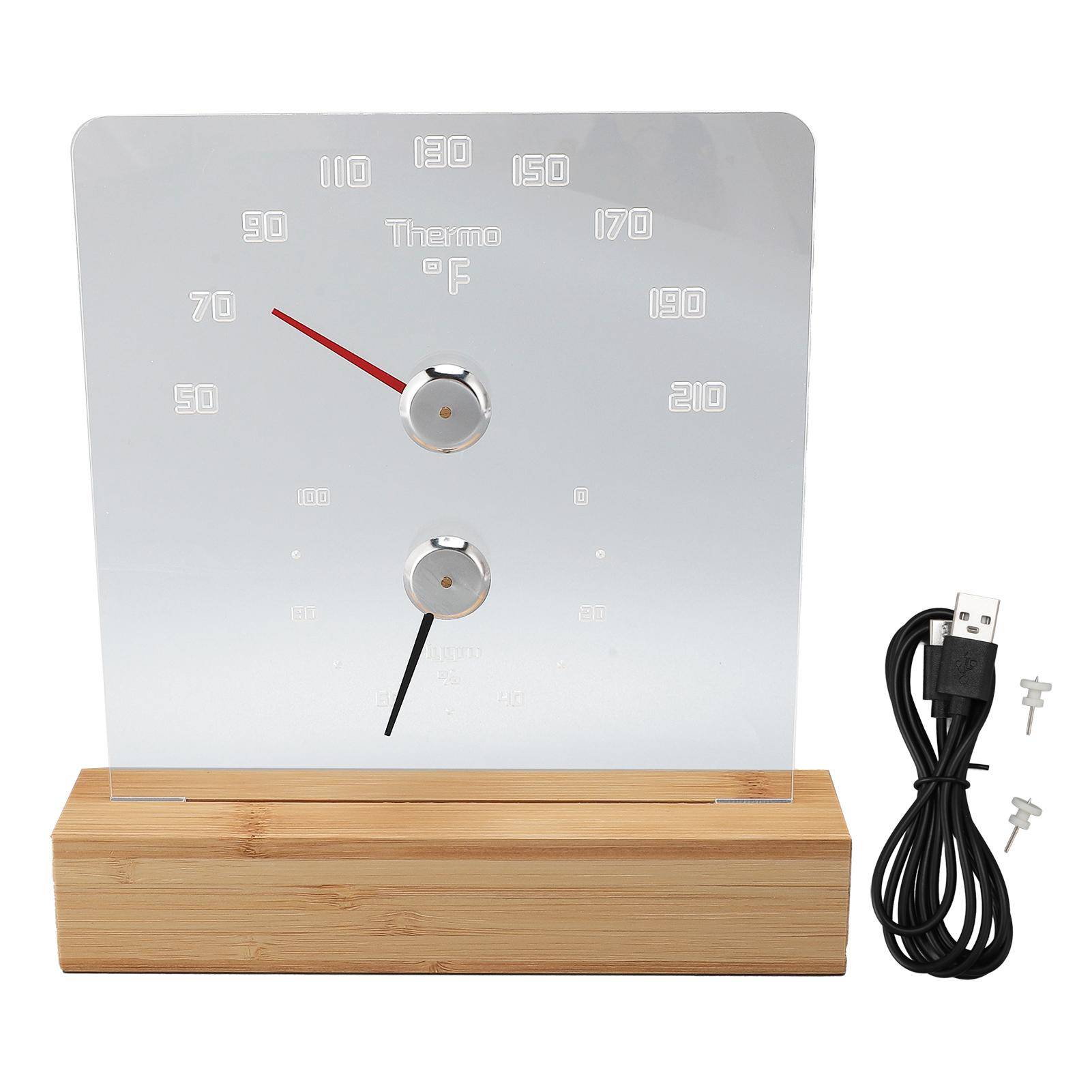 2 i 1 Bastutemperaturmätare Hygrometer med Vitt LED-ljus Mätning av Luftfuktighet Temperatur för