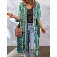 Women&#39;s Bohemian Casual Elegant Beach Vacation Summer Thin Jacket - Lime Green - L,M,S,XL,XXL