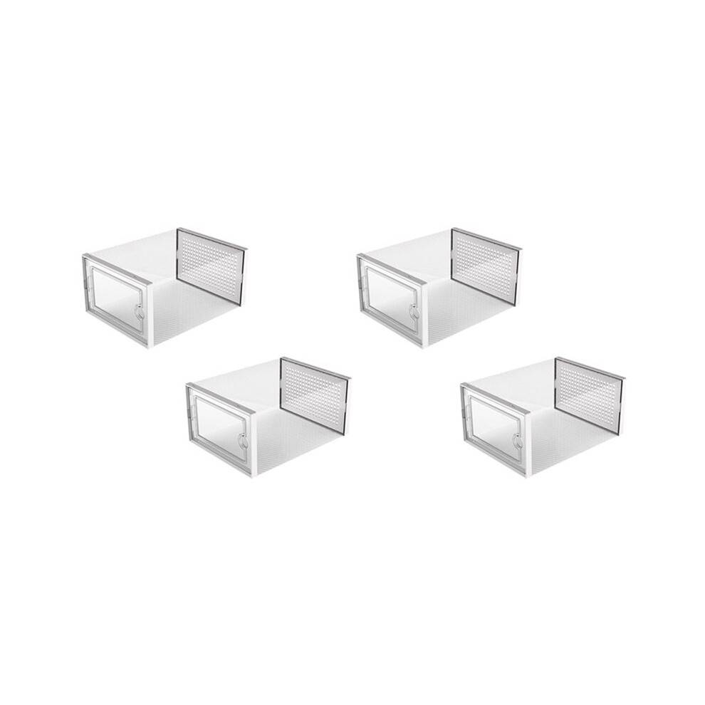 4X Shoe Storage Box, Clear Transparent Shoe Storage Boxes Hard Plastic Stackable Organiser Containers Bins White