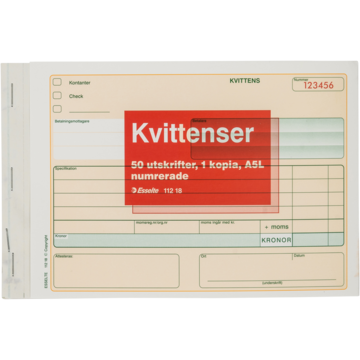 Kvittoblock Esselte 50 sidor Med kopia A5