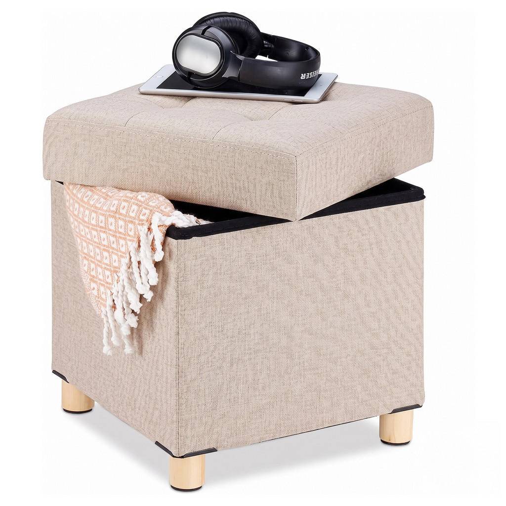 SITTPUFF beige förvaring linnelook träben 40x38x38 cm - Beige