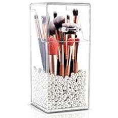 Sminkborste arrangör, Asudaro 8,8 cm x 8,8 cm x 21 cm skrivbord sminkborste hink akryl makeup förvaring med lock för ögonbrynspenna eyeliner läppstift pensel pennor transparent, transparent, En