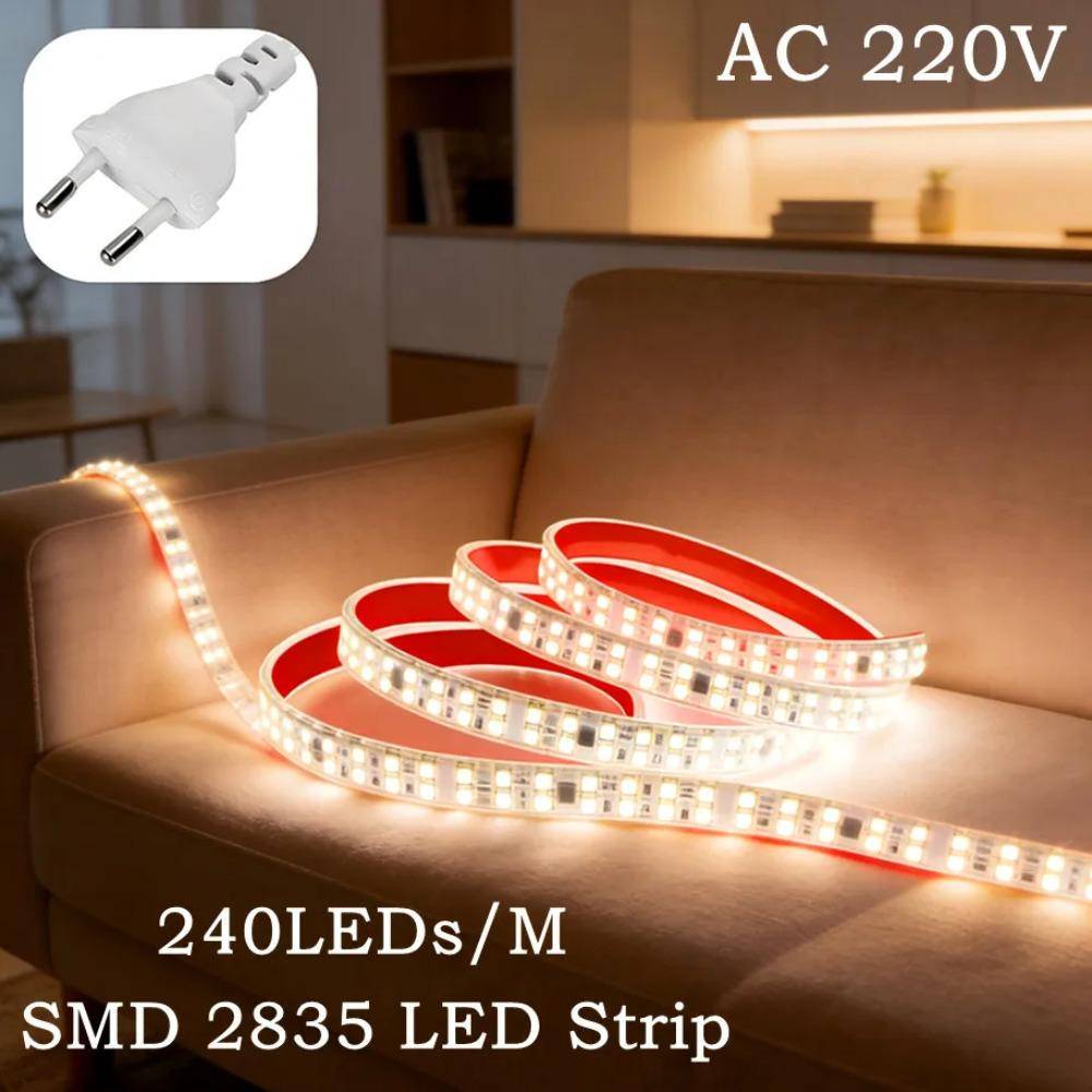 30M-0.5M 2835 LED-ljusslinga AC 220V Med EU-kontakt IP68 Vattentät 3000K/4000K/6000K 12MM Flexibel Klippbar Mjuk Slinga 240 LEDs/M vit
