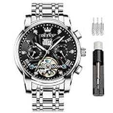 OLEVS Watches Men Automatic,Self Winding Skeleton Watches for Men Tourbillon No Battery,Luxury Stainless Steel Watch with Date Mechanical Men's Watches Waterproof Fashion for Men