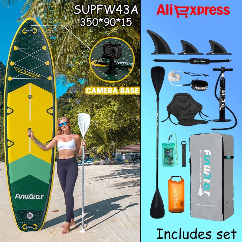 Funwater SUPFW43A Ultra-light Inflatable Paddle Board 350*90*15 Adult Water Yoga, Fishing, Travel Surfing Non-slip Paddle Board