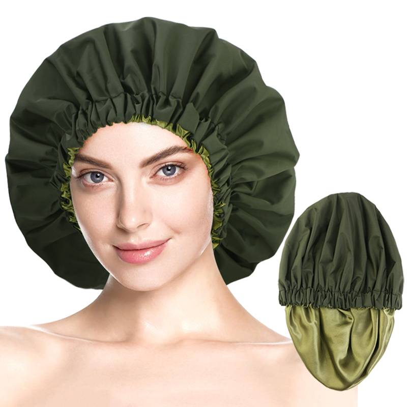 NEW double Layer solid color Shower Caps Waterproof Bath Caps Reusable Shower Caps For Women Ladies Spa Salon