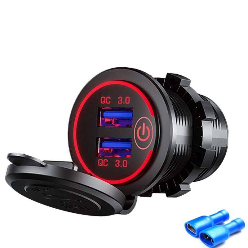 Billaddare Quick Charge 3.0 Dubbel USB-uttag 12v/24v Usb Snabbladdare-uttag Vattentät Med Touch Switch Elektronisk tändare