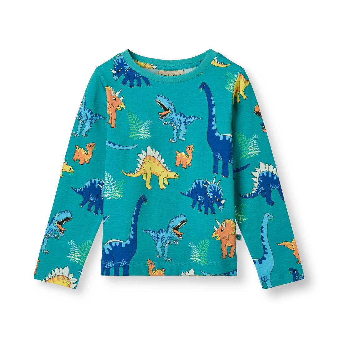 Langærmet bluse med dinosaurer - Teal / 1-2