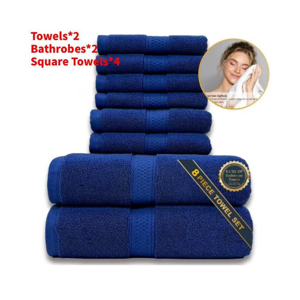(Blue)Cotton Bathroom Towel Set With Durable Flat Weave And Solid Color Daily For