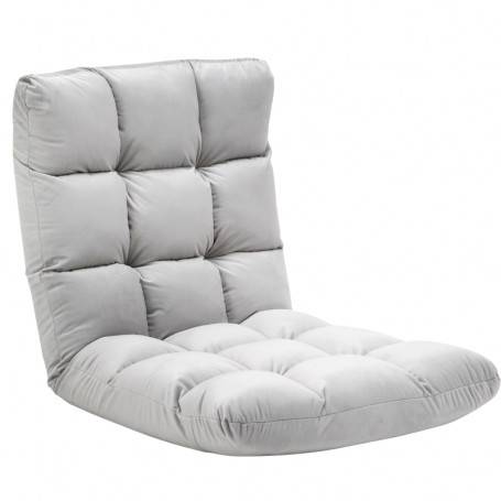 Golvstol / Gästmadrass Med Justerbart Ryggstöd – Sammet, Grå, 80×60×65/180 cm
