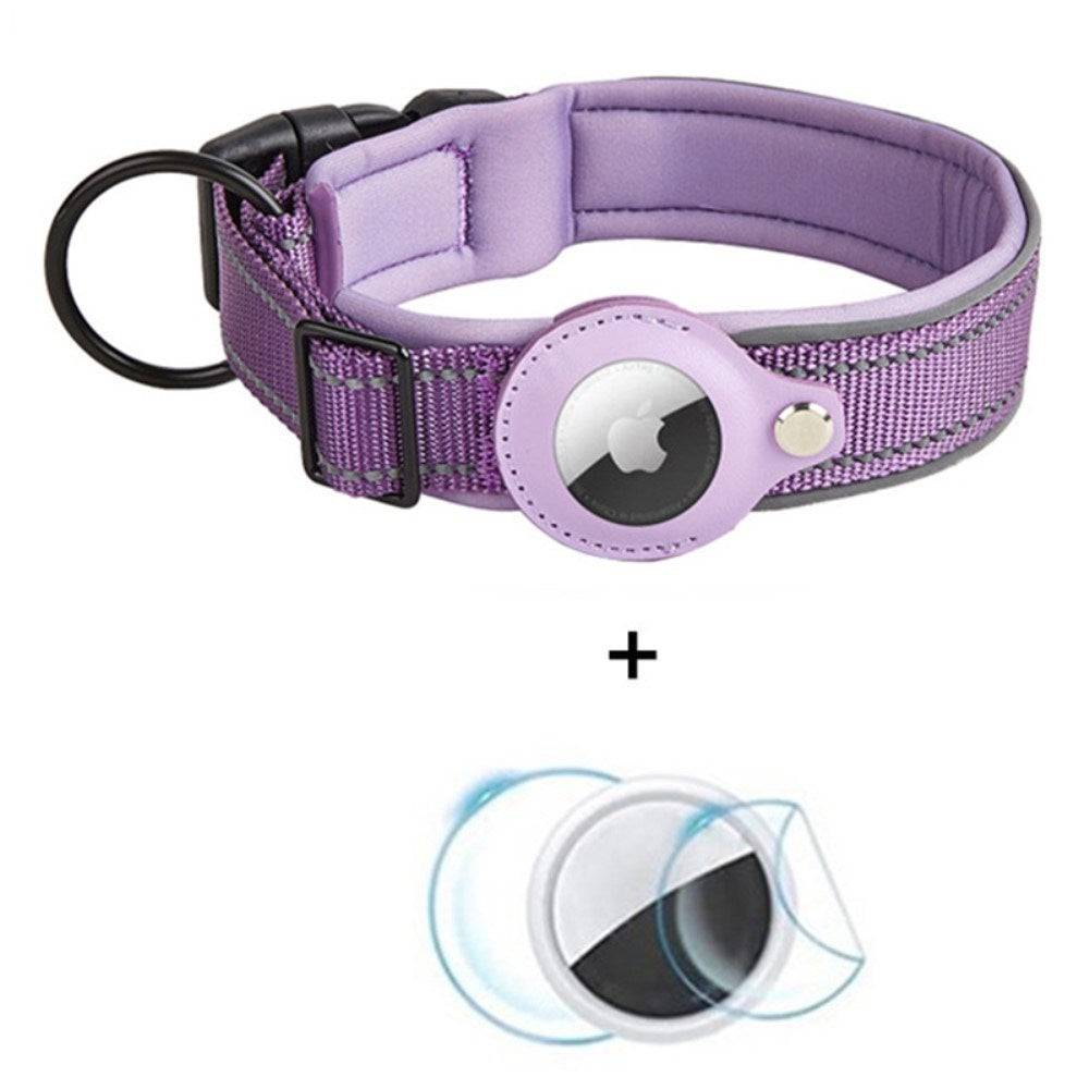 Hundhalsband med Hållare för AirTag 1. & 2. Gen. - Storlek M (38-45 cm) - Lila