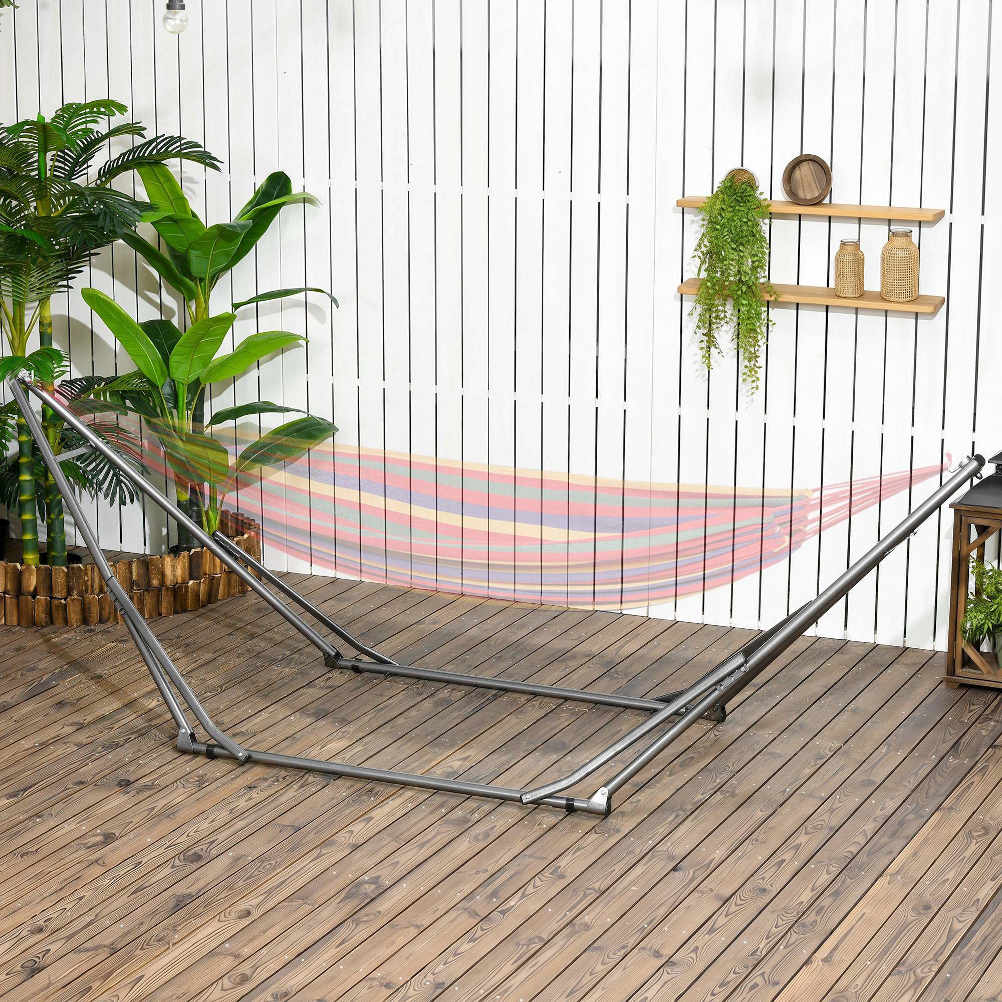 Hængekøjestativ, Sammenklappeligt 2-i-1 Hængekøjestativ & Tøjstativ, Belastningskapacitet op til 120 kg, 290 x 92 x 88 cm til Have & Terrasse.