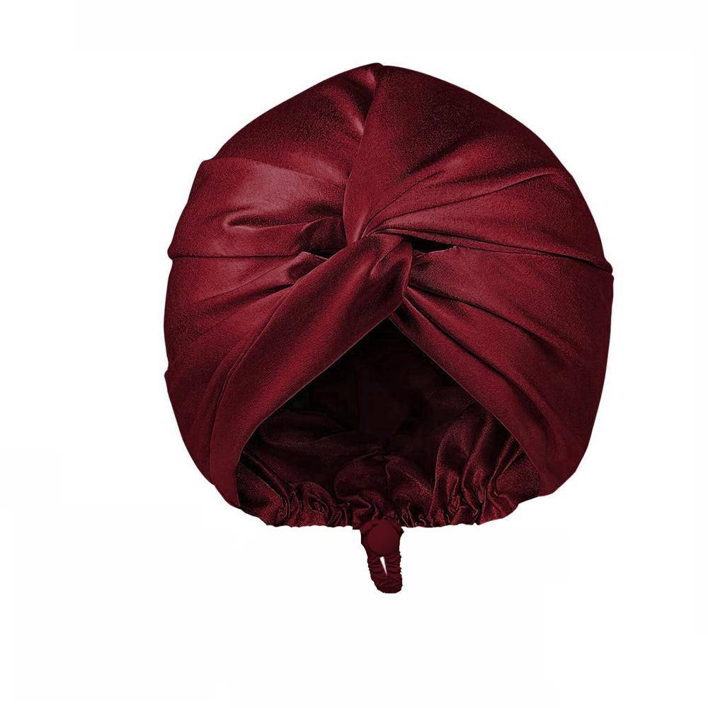 Satin Silk Bonnet for Sleeping Dubbellager Turban Sleep Cap för Dam Justerbar Hårinpackning för röd