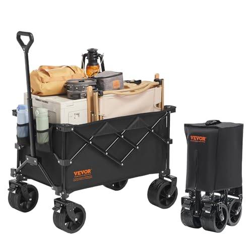 VEVOR 220 L/350 lbs hopfällbar hopfällbar vagn, kraftig strandvagn vikbar med stora hjul, utomhus verktygsvagn all terräng vagn för matvaror camping