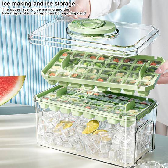 Ice Cube Form bricka med lock Bin Ice Scoop 32 Cavity Ice Cube Maker för frys Lätt att frigöra DIY Ice Cube bricka för Whisky Cocktail Kaffe