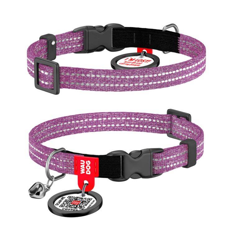 WAUDOG Re-Cotton Katthalsband med Smart ID-bricka Reflex (Lila)