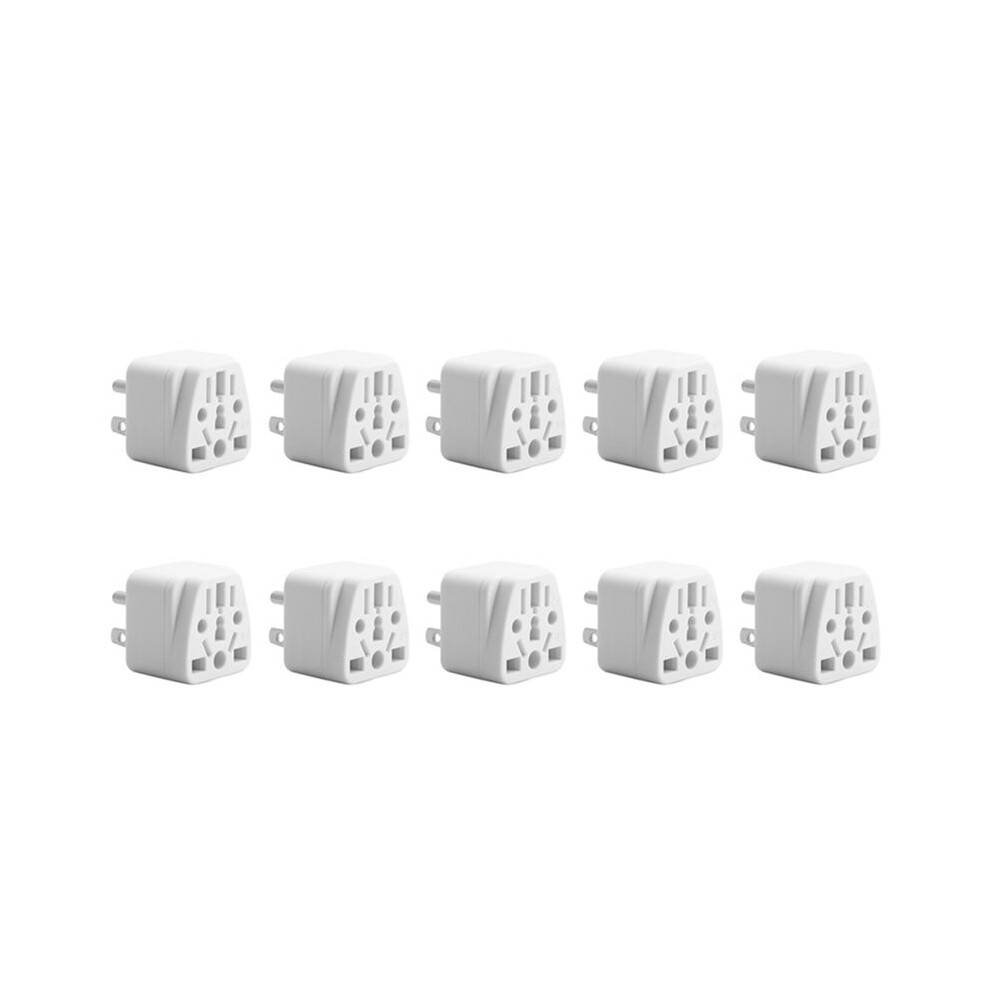 10X US Travel Plug Adapter EU/UK/AU/In/CN/JP/Asia/Italy/Brazil to USA (Type B), 3 Prong USA Plug,Charger Converter White