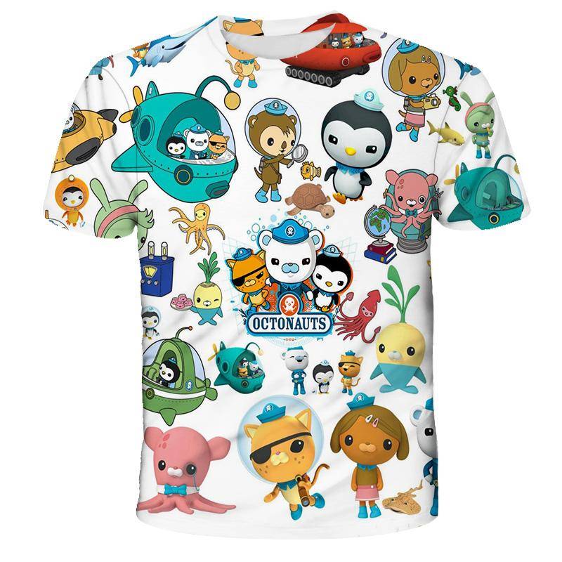 Summer Octonauts Pojke/Flicka T-shirt med 3D-tryck Mode Kortärmad O-ringad Pojkar Roliga T-shirts Presenter Till flickor Barnkläder cm