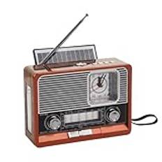 ISKDJBJG Vintage Radio Solar Retro Radio USB Uppladdningsbar, MP3-Spelare, Ficklampshögtalare, Stödklockradio, USB/TF-Kort