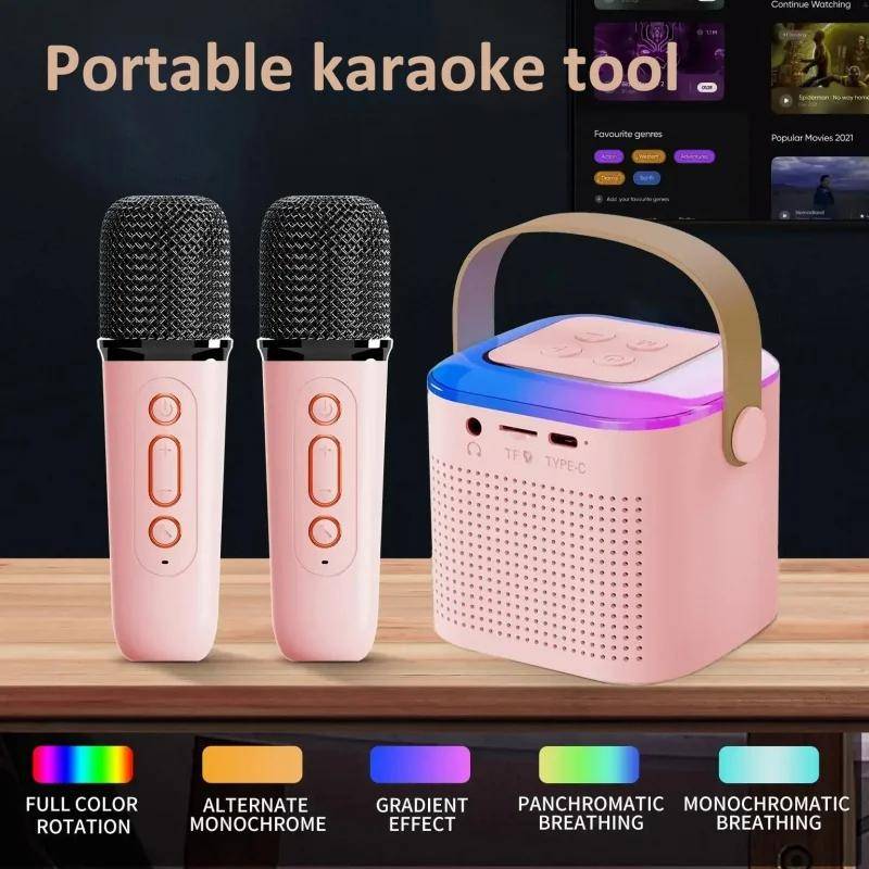 Y1 Mikrofon Karaoke Machine Bluetooth Speaker 5.3 System med 2 Trådlösa Mic RGB Light Hem Familj Sjungande Högtalare Barnpresent