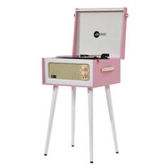 Arkrocket Discovery 3 Speed Bluetooth Record Player Retro Turntable with Speaker and Removable Legs and Built-in (Pink White)