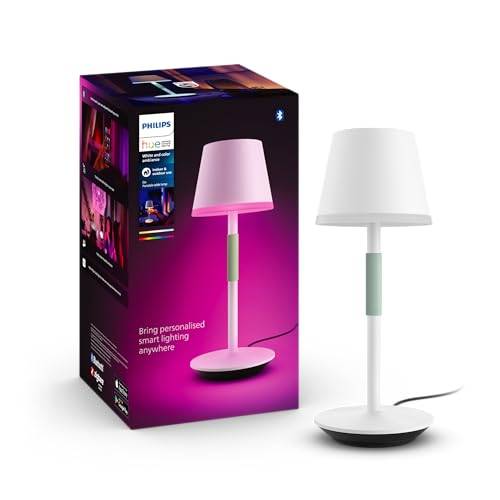 Philips Hue White & Color Ambiance Go Tragbare Tischleuchte (530 lm), dimmbare LED Leuchte für das Hue Lichtsystem mit 16 Mio. Farben, smarte Lichtsteuerung über Sprache oder App, weiß