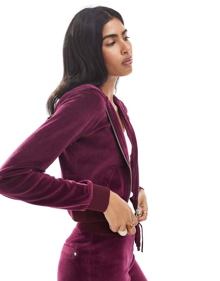 Cotton On - Mørk blommelilla hættetrøje med lynlås i velour - Del af sæt-Lyserød - XL