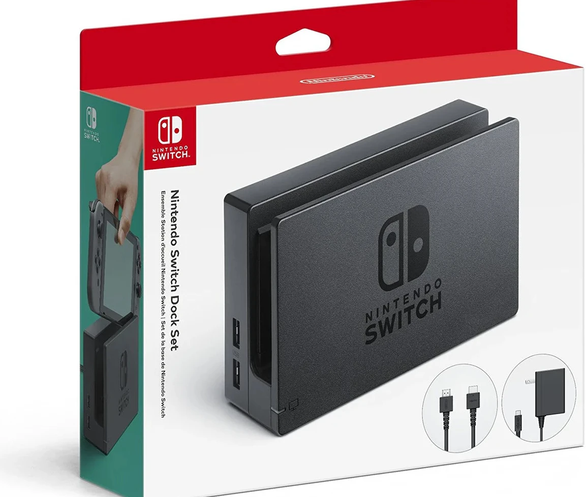 Nintendo Switch Dock + Oplader - Sort (V1) - Original (Refurbished) - Inkl. oplader