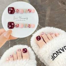 12 st/set handgjorda nagelkonstnär press-on korta nageltippar nagelkonsttillbehör, inkluderar nageldekor, återanvändbara eleganta franska gradient kat - Multifärgad