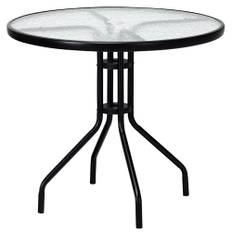 Costway Trädgårdsbord med bordsskiva av härdat glas, utebord med hål för parasoll och metallram, runt balkongbord för gård, veranda och trädgård, 70 x 70 x 71 cm