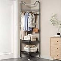 Mixtric Corner Wardrobe, 2-In-1 Clothes Rack, Metal Clothes Rail, Freestanding Coat Rack, Clothes Rails with 2 Shelves, for Hallway Living Room Bedroom,Black