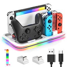 RGB Controller Ladestation für Switch für Switch OLED, FASTSNAIL Ladestation Kompatibel mit Nintendo Switch für Joy Cons，Ladegerät Kompatibel mit Pro Controller, Ständer Zubehör für Switch