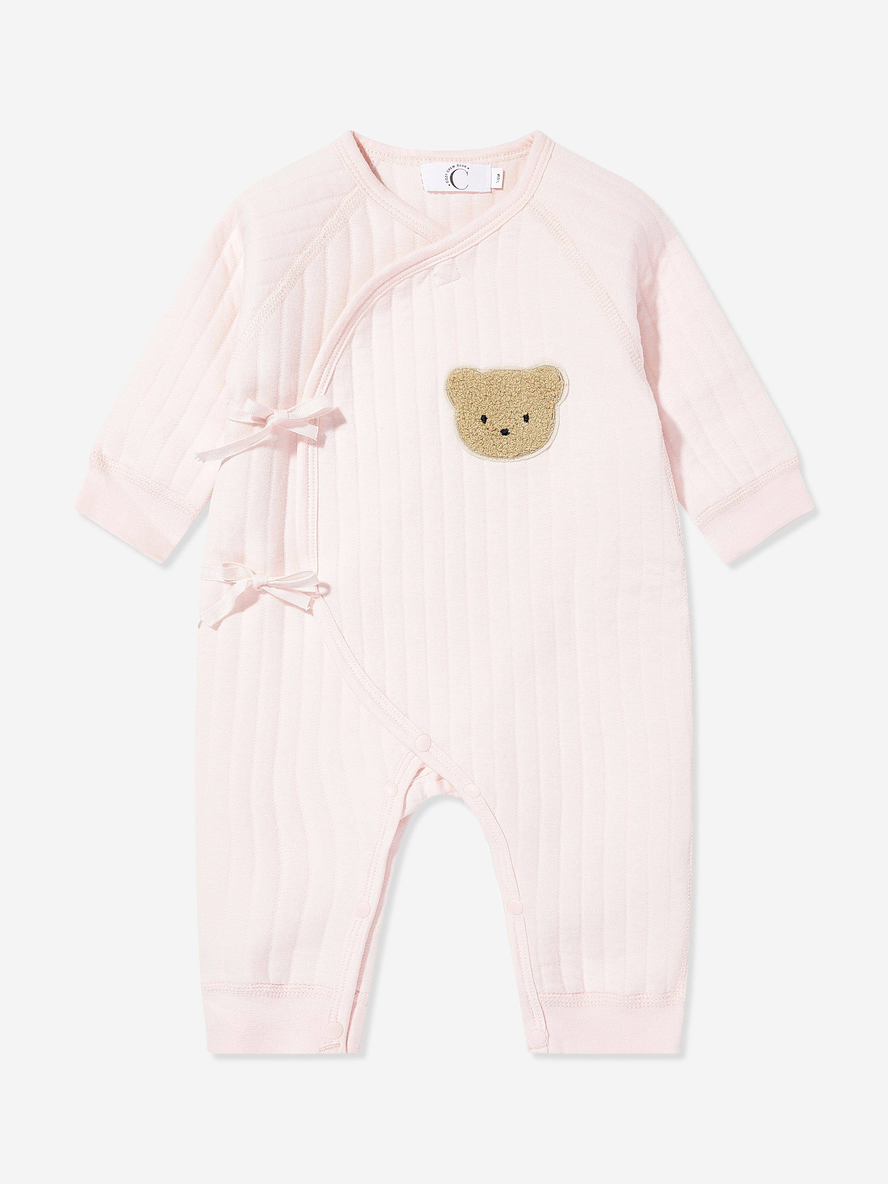 Cozy Crew Club Baby Girls The Teddy Bear Boucle Wrap Baby Grow Romper in Pink - Pink / 3 - 6 Mths (3 - 6 Mths)