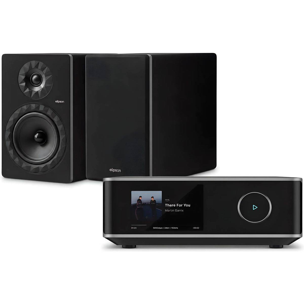 WiiM + Elipson Prestige Facet II 8B mat sort + Amp Ultra space grå.