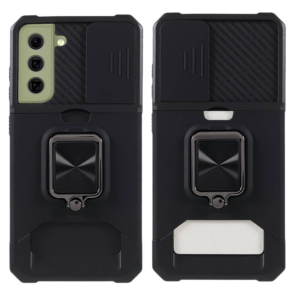 Samsung Galaxy S21 FE 5G cover med en kortholder og et stativ- Sort