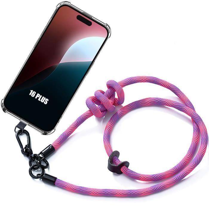 Case with strap - for iPhone 16 Plus - Transparent - Scratch Protection - Pink - Flexible