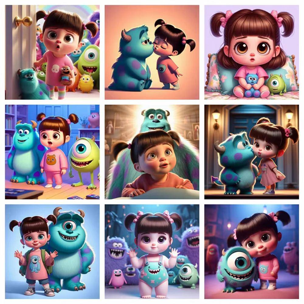 2026 Ny Disney Monsters Inc Söt Flicka Diamantbroderi Tecknad Rund Diamantmålning Mosaikpussel Strass Heminredning