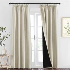 Pony Dance 100 % ogenomskinliga gardiner med veckband gardiner vardagsrum set om 2 stycken H 260 x B 140 cm mörkläggningsgardin med dubbla lager extra långa gardiner och gardiner värmeskydd, ljusbeige