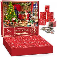 Adventskalender 2024 julpussel – jultomten förbereder presenter, 1008 delar i 24 lådor, perfekt nedräkning till julaktivitet och heminredning