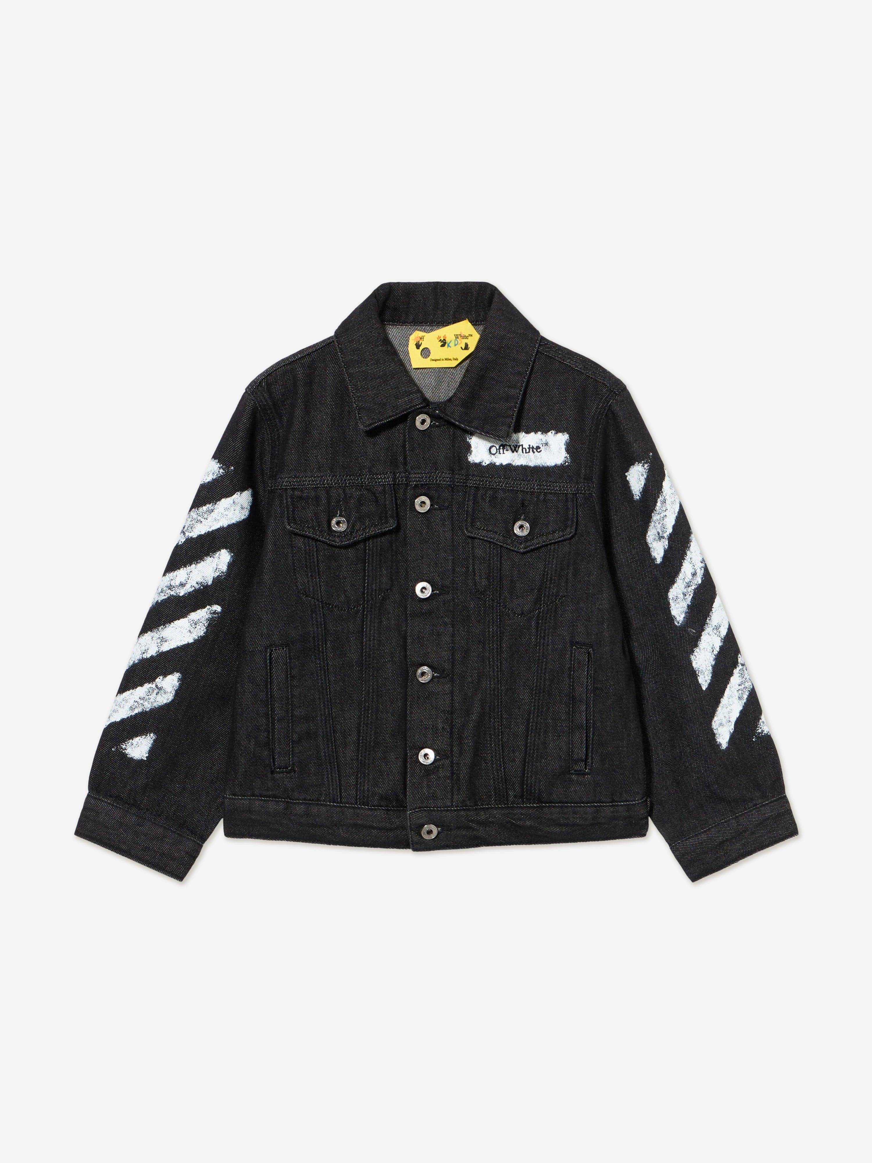 Off-White Boys Diagonal Sponge Denim Jacket in Black - Black / 4 Yrs (4 Yrs)