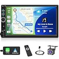 Inefala 7-tums bilradio med Carplay och Android Auto, 2 Din stereo pekskärm med Bluetooth, spegellänk, FM, USB, AUX, TF, rattstyrning, bakkamera