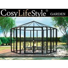Orangeri, drivhus glas, sekskantet 8,42m², 3,12x3,6x2,42m, Sort