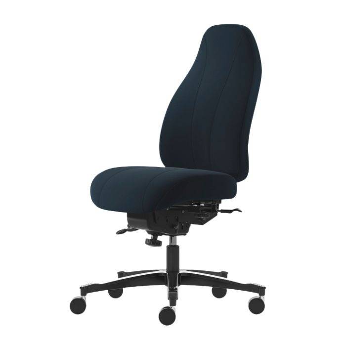 Malmstolen Classic 4000H kontorstol, DUX Pascal sæde, 42-54 cm, sort Select, sort alu fod, hjul til hårde gulve, forberedt til nakkestøtte.