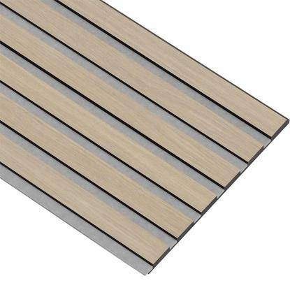 I-Wood Medio+ Original akustikpanel, hvid olieret, grå filt og sort kerne, egefiner, 17 x 300 x 2780 mm