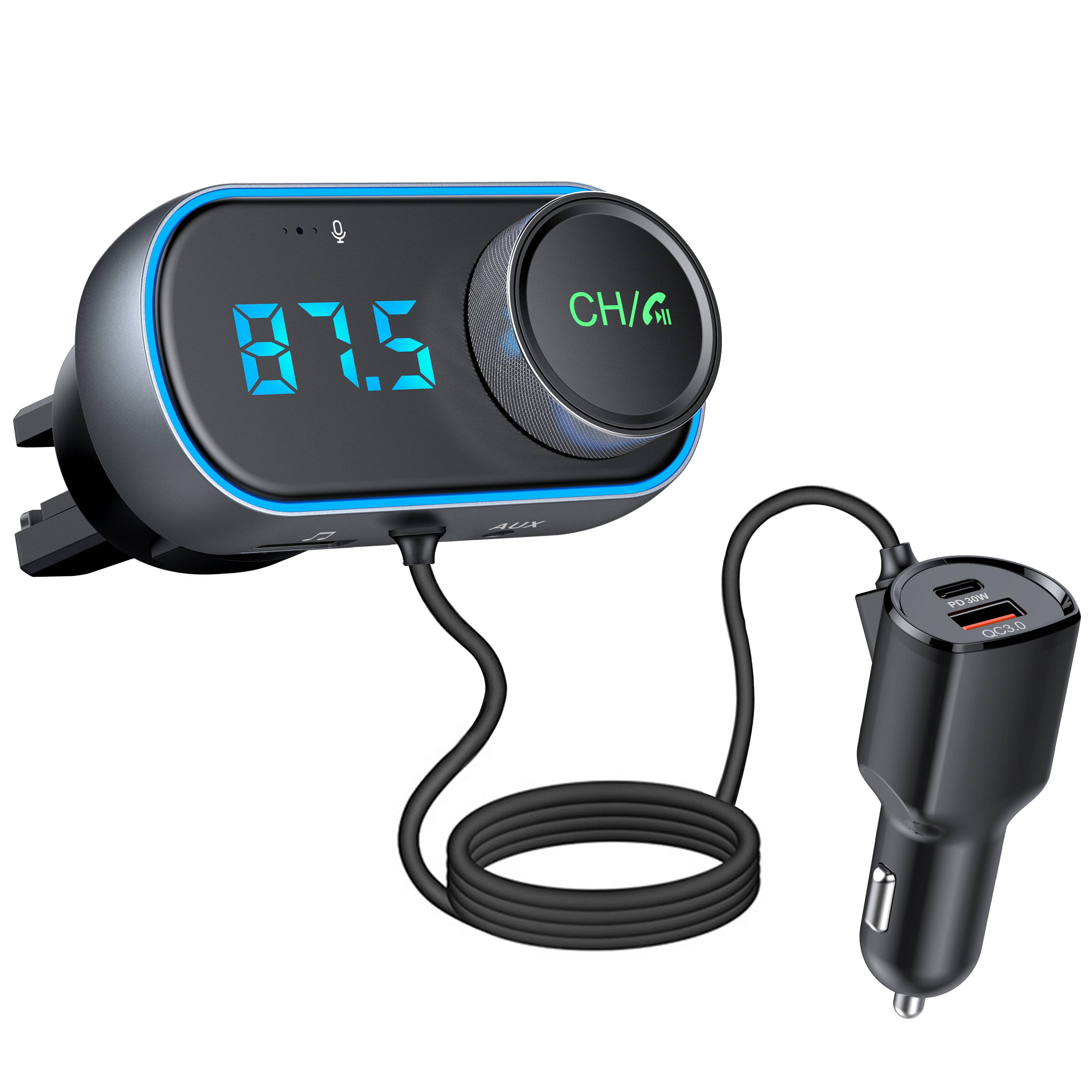T78 Air Outlet Car bluetooth V5.0 FM-sändare 30W PD + QC3.0 snabbladdare Hi-fi musikspelare Handsfree-samtal U Disk AUX